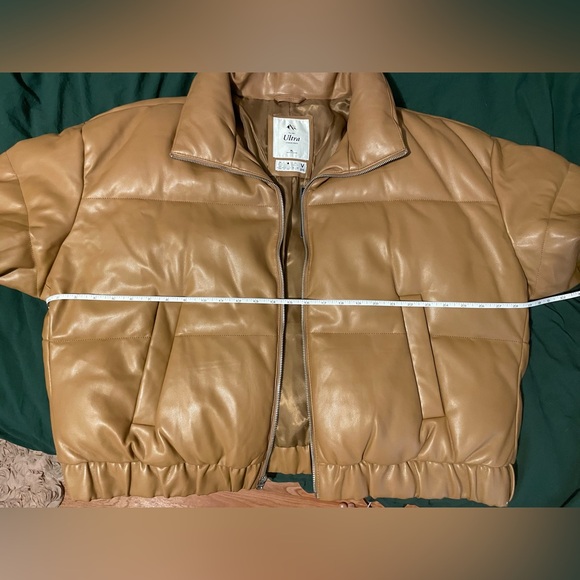 NWT Abercrombie & Fitch Ultra Mini Puffer Camel Vegan Faux Leather Bomber Sz XL - Picture 9 of 13